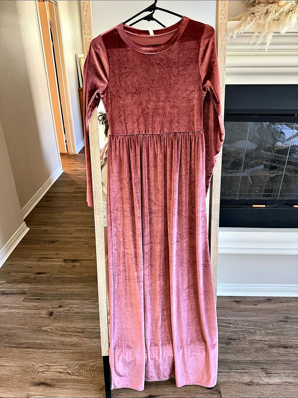 PinkBlush Velvet Long Sleeve Maxi Dress in Pink